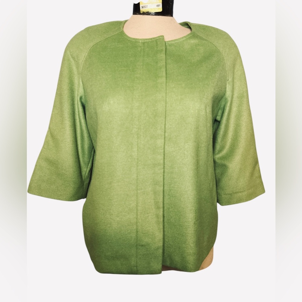 Harve‎ Benard Elements Petite Small Green Fleece Zip Jacket Blazer Office Cozy